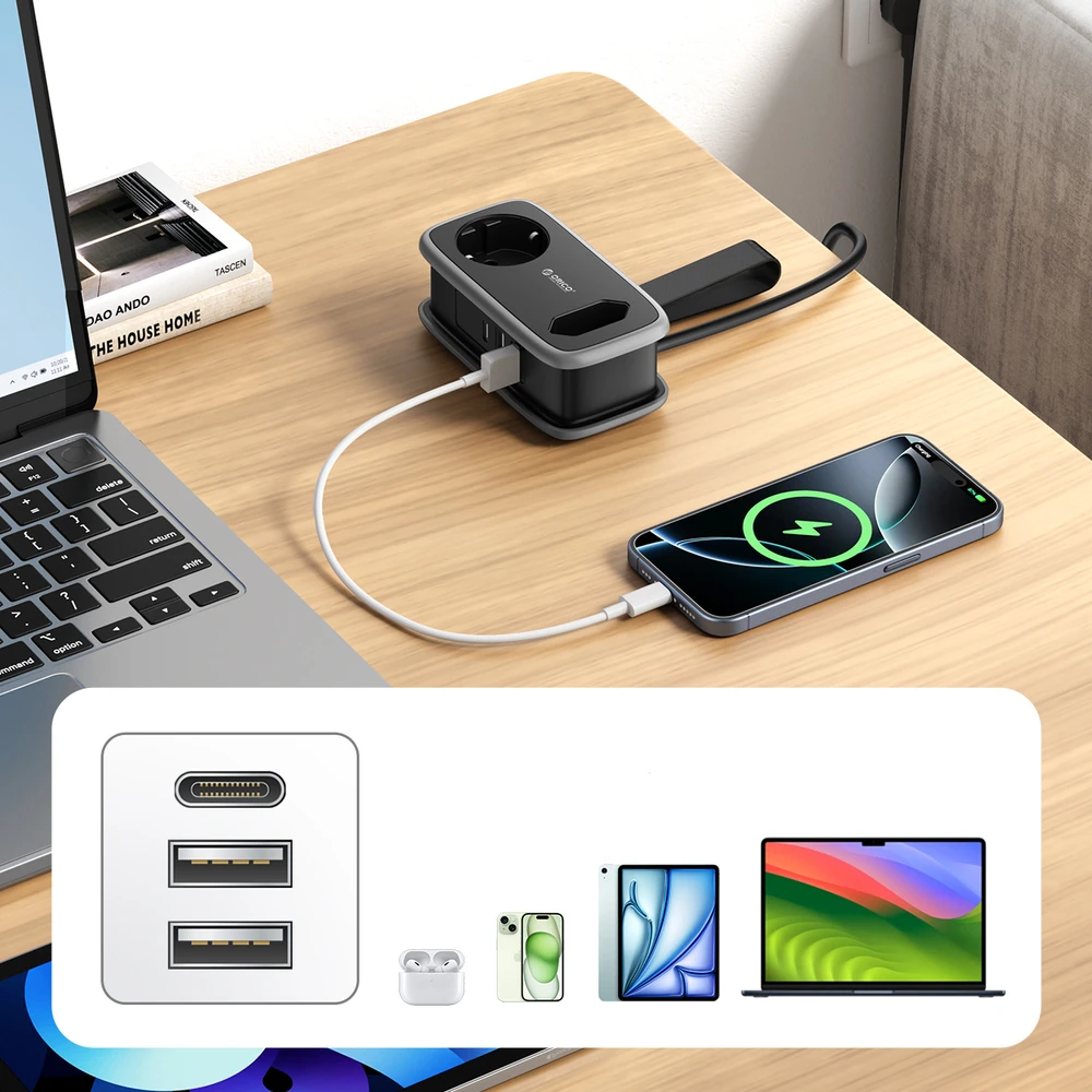 Orico APP 15.5W 5in1 maitinimo blokas 2x AC + 2x USB-A + 1x USB-C - Juodas