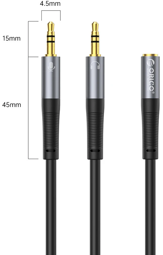Orico AX1 garso adapteris mini jack 3.5 mm ausinių ir mikrofono skirstytuvas 0.5 m - juodas