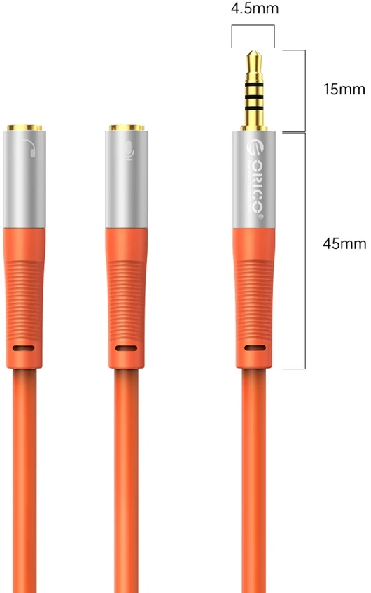 Orico AX2-10 garso kabelis 3,5 mm minijack skirstytuvas ausinėms ir mikrofonui 1 m kabelis - oranžinis