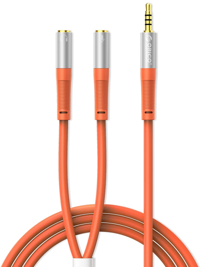 Orico AX2-10 garso kabelis 3,5 mm minijack skirstytuvas ausinėms ir mikrofonui 1 m kabelis - oranžinis