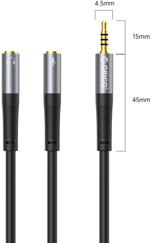 Orico AX2 audio adapter mini jack 3.5 mm headphone and microphone splitter 1 m - juodas