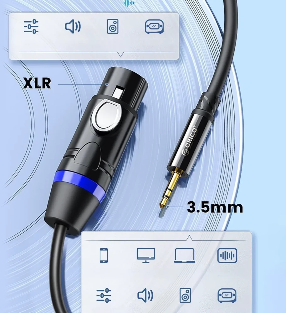 Orico AXKF mini jack 3.5 mm to XLR female audio cable 5 m - juodas