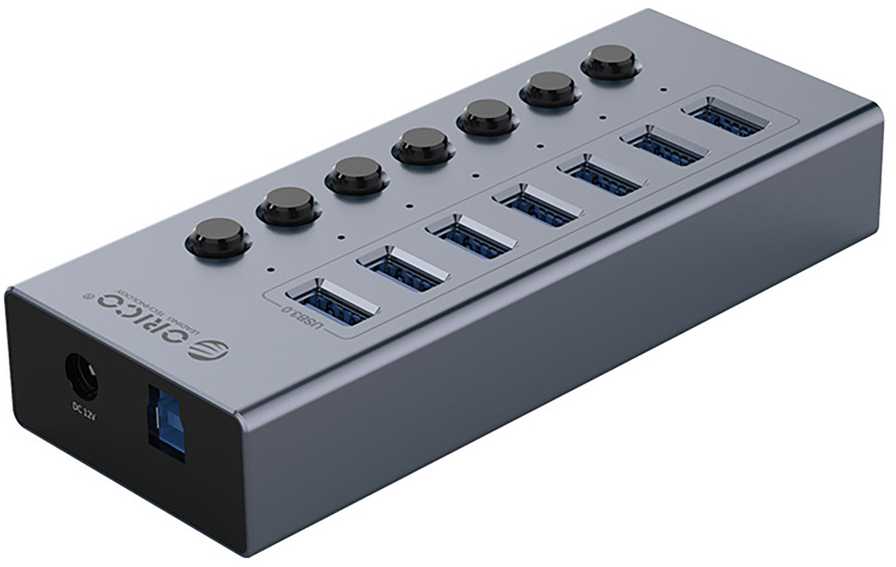 Orico BT2U3-7AB Hub 7x USB-A 3.0 su jungikliais – pilkos spalvos
