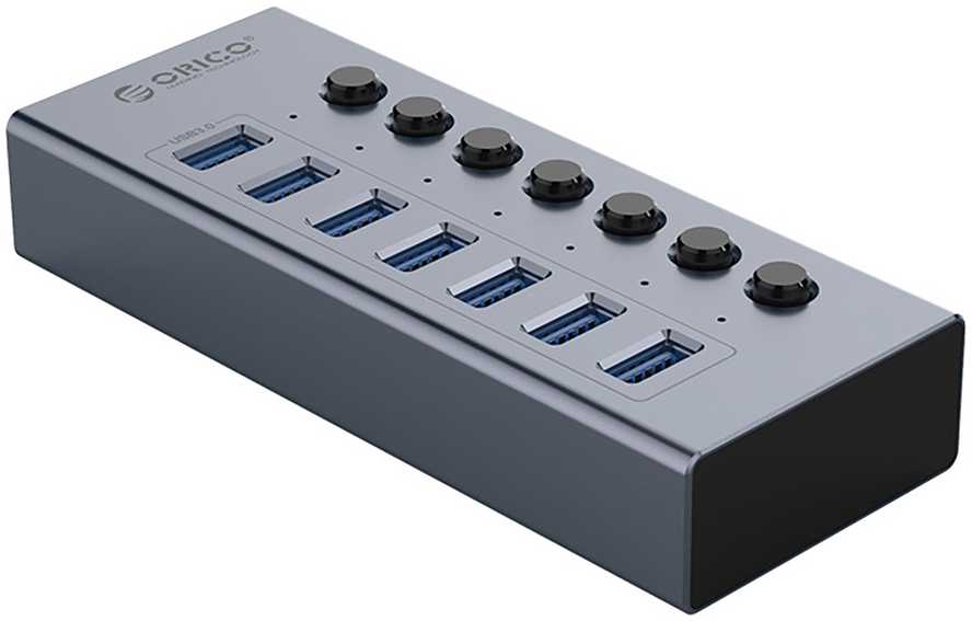 Orico BT2U3-7AB Hub 7x USB-A 3.0 su jungikliais – pilkos spalvos