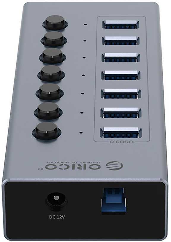 Orico BT2U3-7AB Hub 7x USB-A 3.0 su jungikliais – pilkos spalvos