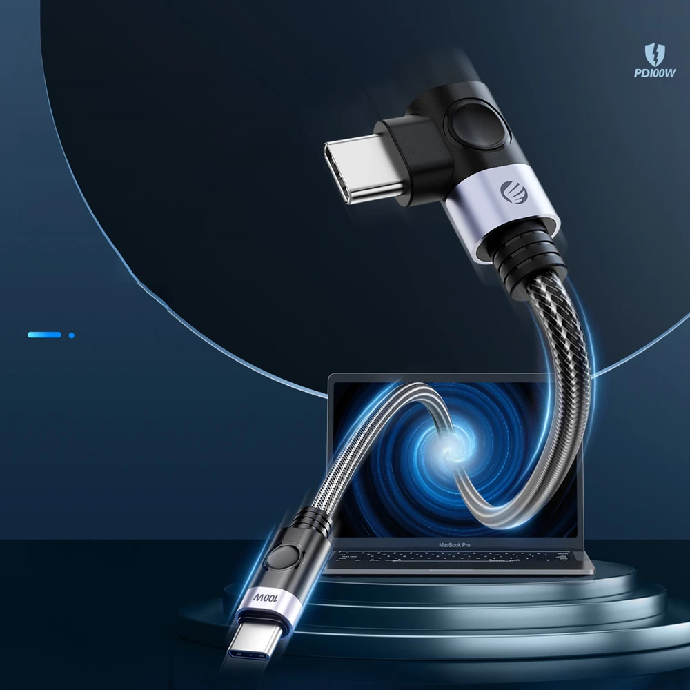 Orico C2CWT USB-C į USB-C PD kampinis kabelis 100W 20Gbps 4K 60Hz 2m - Juodas