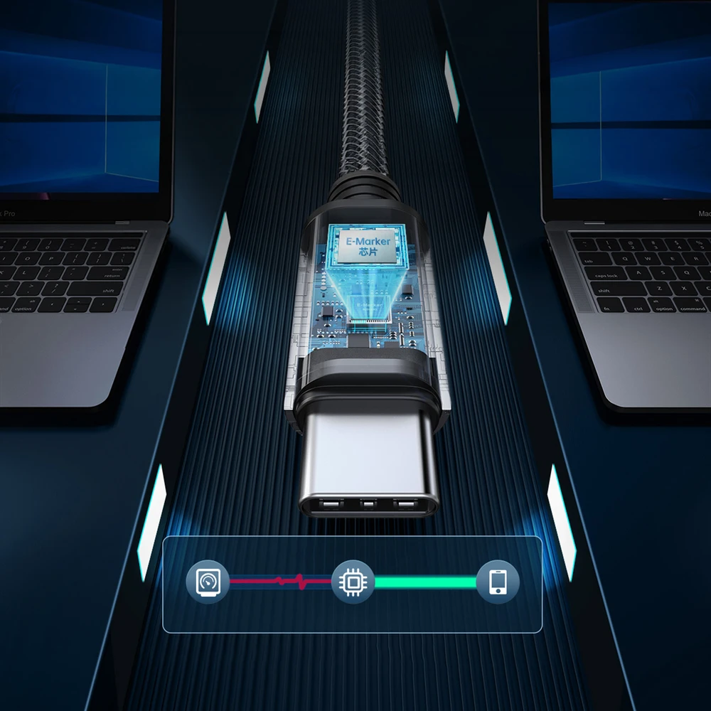 Orico C2CWT USB-C į USB-C PD kampinis kabelis 100W 20Gbps 4K 60Hz 2m - Juodas