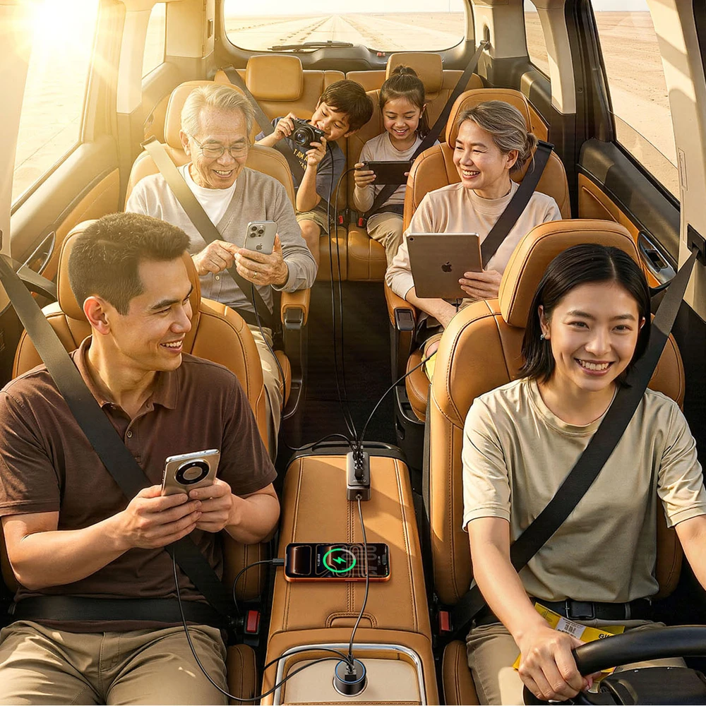 Orico ChargeClip 108W automobilinis įkroviklis 2x USB-A + 4x USB-C su spaustuku - Juodas