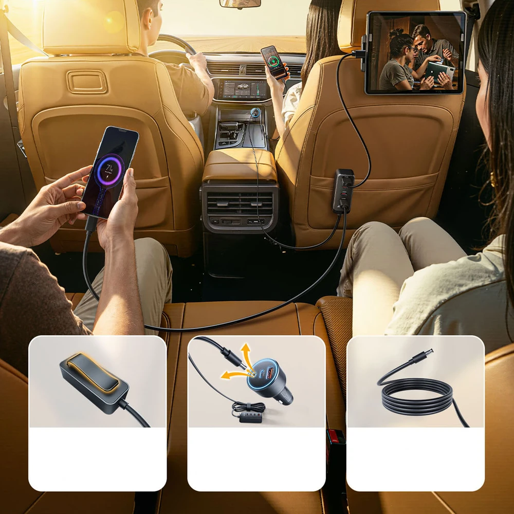 Orico ChargeClip 108W automobilinis įkroviklis 2x USB-A + 4x USB-C su spaustuku - Juodas