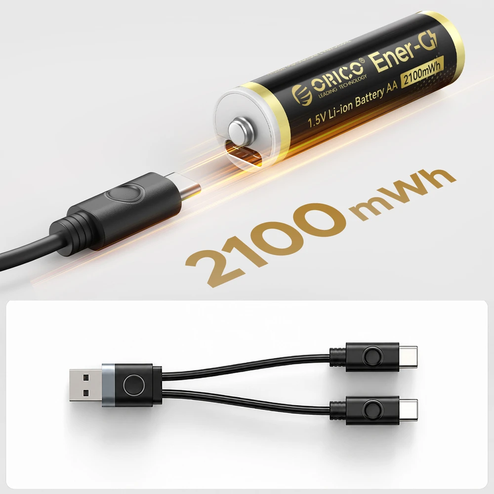 Orico Ener-G EG5C ličio baterija 1.5V 2100mWh AA USB-C įkraunamos baterijos su įkrovimo laidu 2 vnt.