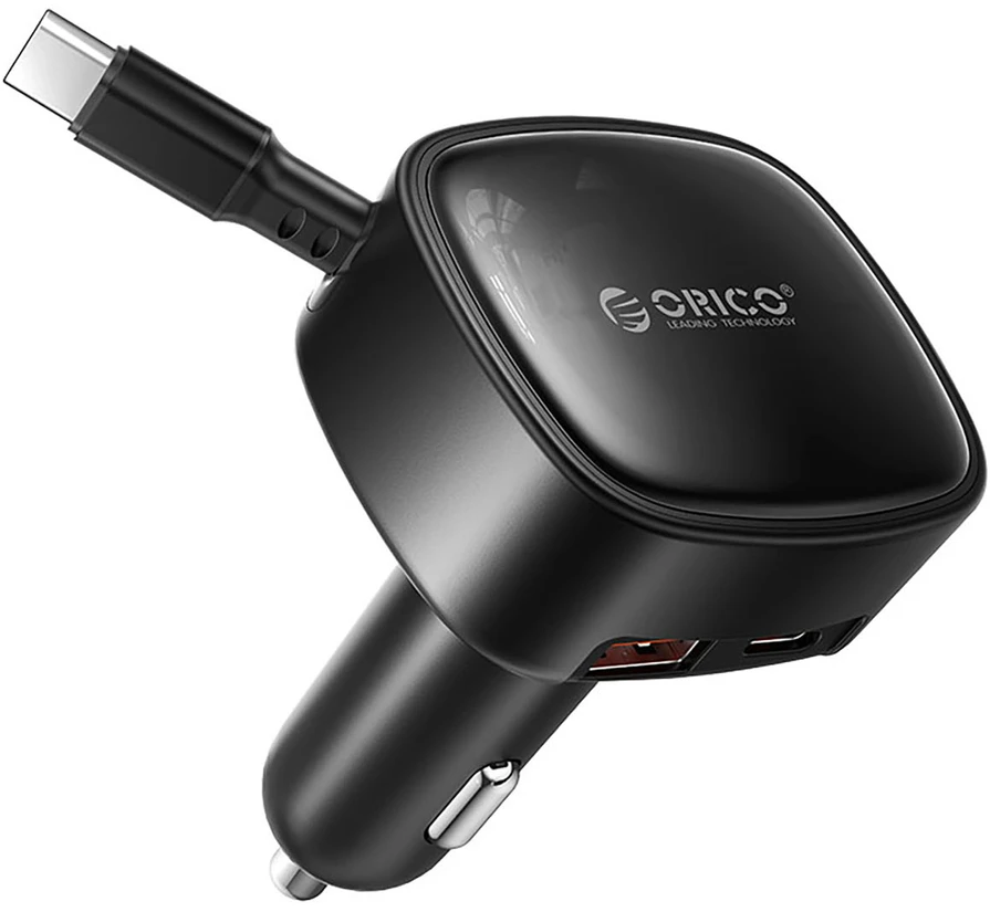 Orico FC-66-1A2C 66W automobilinis įkroviklis su integruotu ištraukiamu USB-C laidu - Juodas