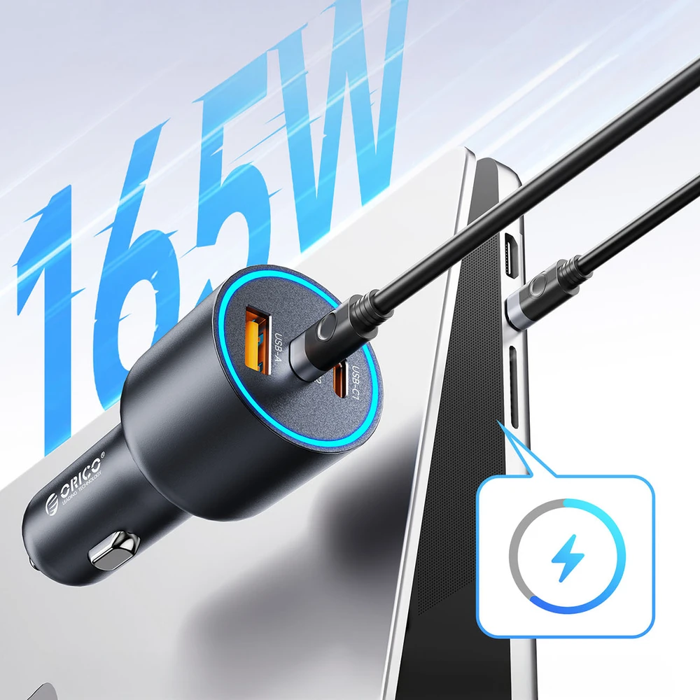 Orico HyperDrive 165W USB-A + 2x USB-C automobilinis įkroviklis - Juodas