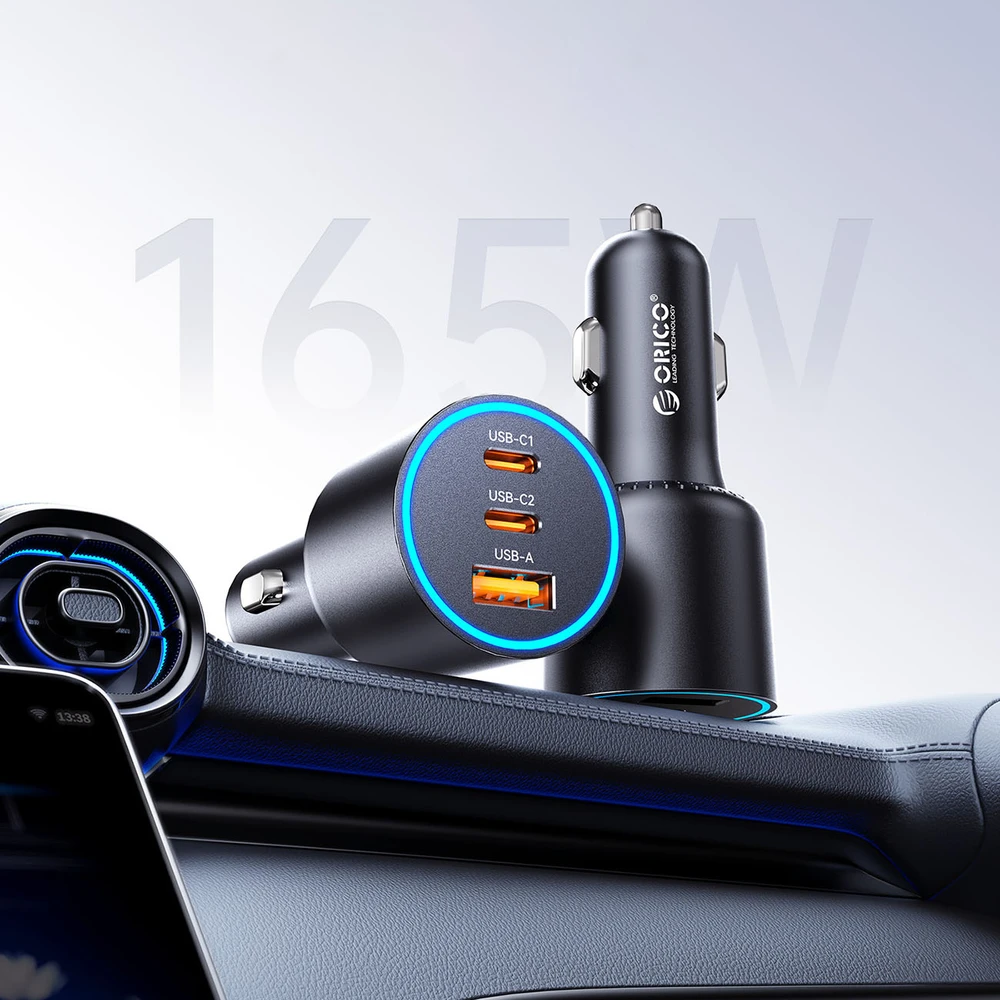 Orico HyperDrive 165W USB-A + 2x USB-C automobilinis įkroviklis - Juodas