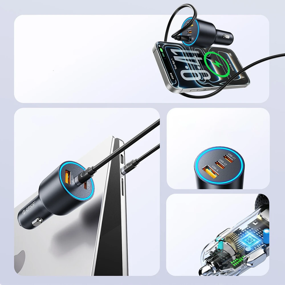 Orico HyperDrive 165W USB-A + 2x USB-C automobilinis įkroviklis - Juodas