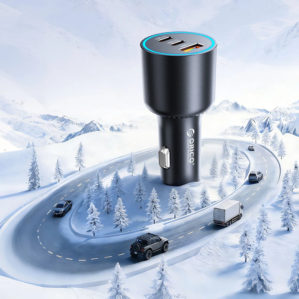 Orico HyperDrive 165W USB-A + 2x USB-C automobilinis įkroviklis - Juodas