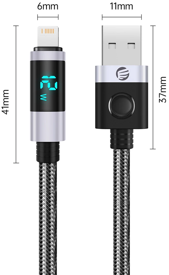 Orico LDA2L USB-A to Lightning Cable 12W with LED Ekranas 0.5m - Juodas and Sidabrinis