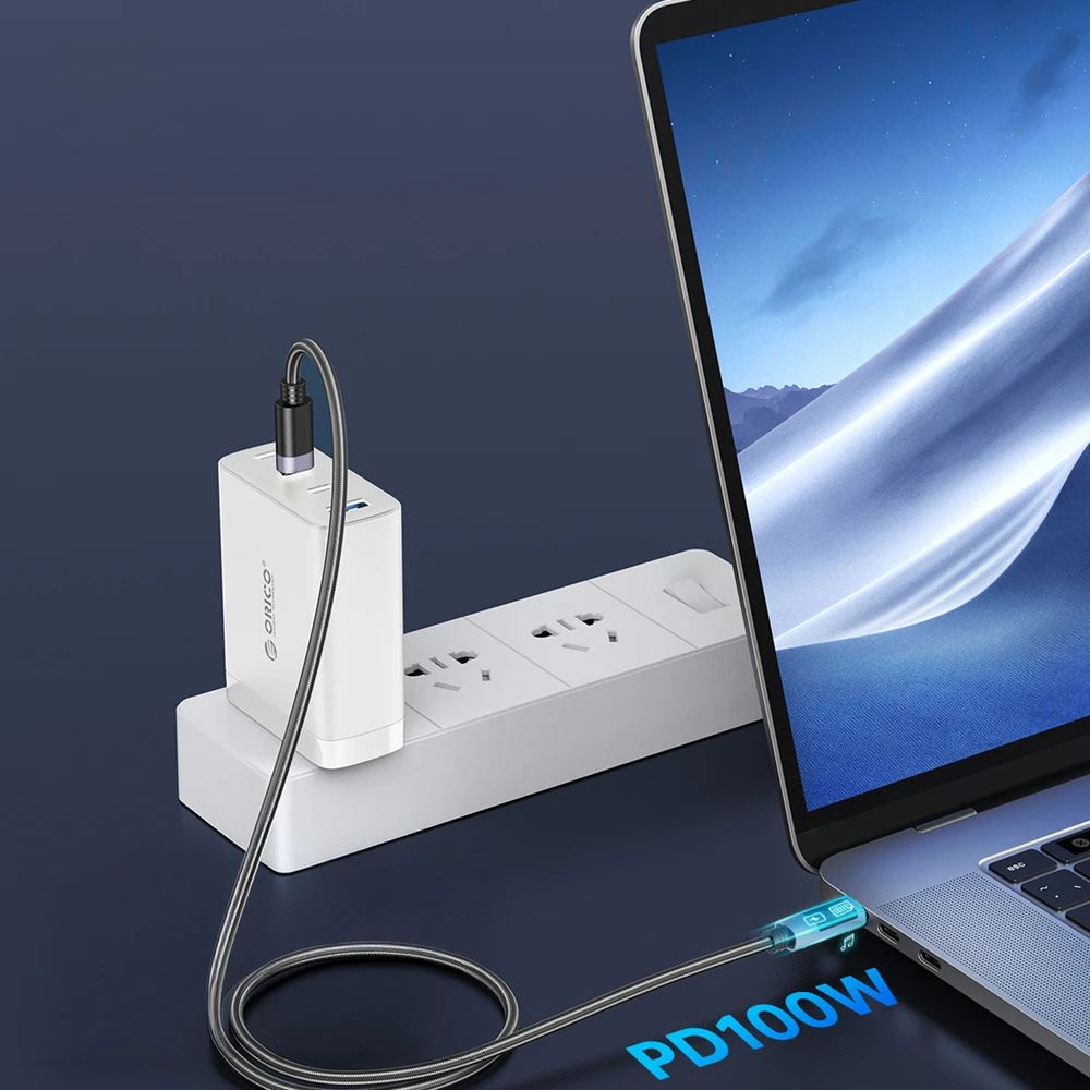 Orico LDC2C USB-C - USB-C PD 100W kabelis su LED Ekranas 480 Mbps 3 m - Juodas