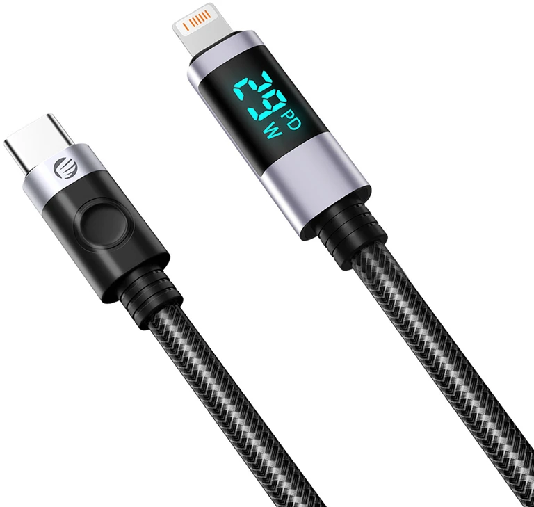 Orico LDC2L USB-C į Lightning PD 29W laidas su LED ekranu 480Mbps 2m - Juodas