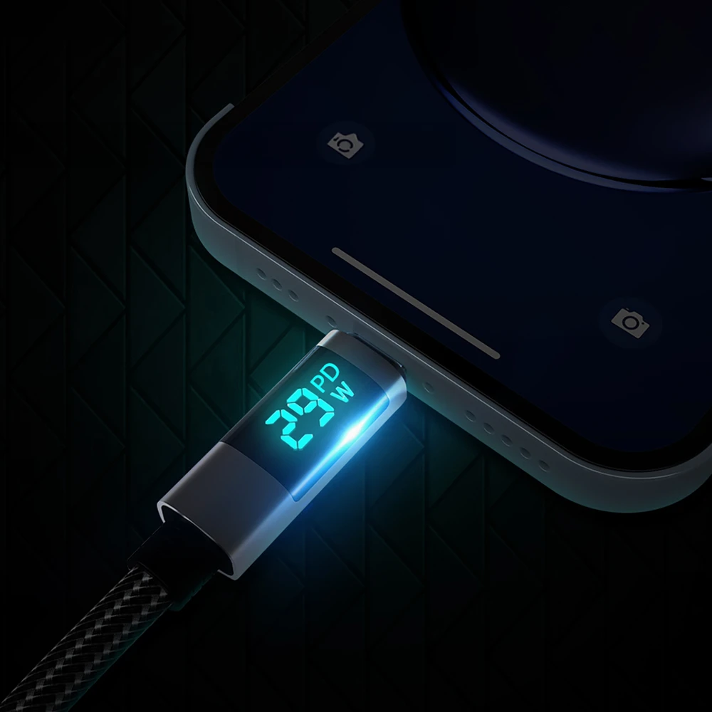 Orico LDC2L USB-C į Lightning PD 29W laidas su LED ekranu 480Mbps 2m - Juodas