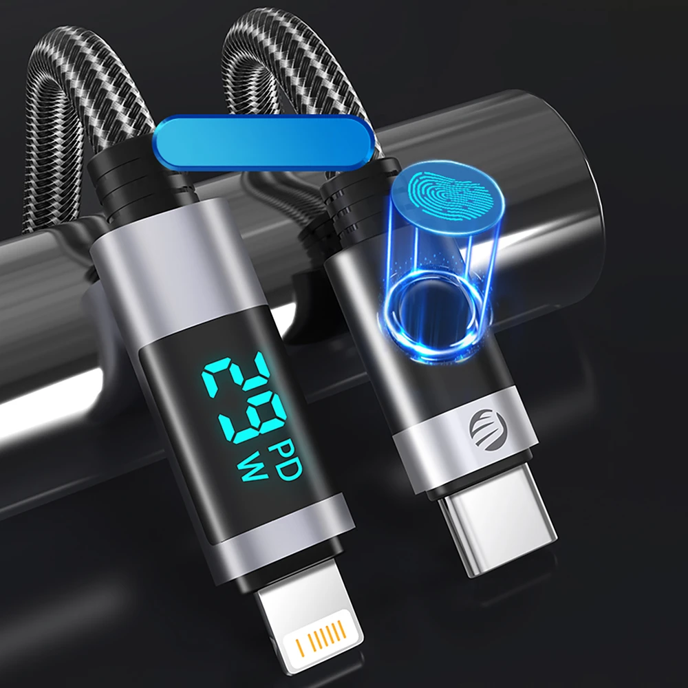 Orico LDC2L USB-C į Lightning PD 29W laidas su LED ekranu 480Mbps 2m - Juodas