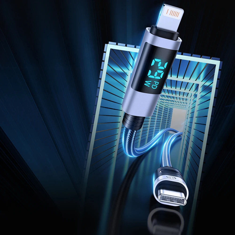 Orico LDC2L USB-C į Lightning PD kabelis 29W su LED Ekranas 480Mbps 1.5m - Juodas