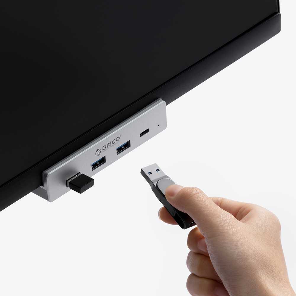 „Orico MH4PC“ šakotuvas, montuojamas ant spaustuko, USB-C / 3x USB-A 3.0 + 1x USB-C 3.0 – dvigubos spalvos