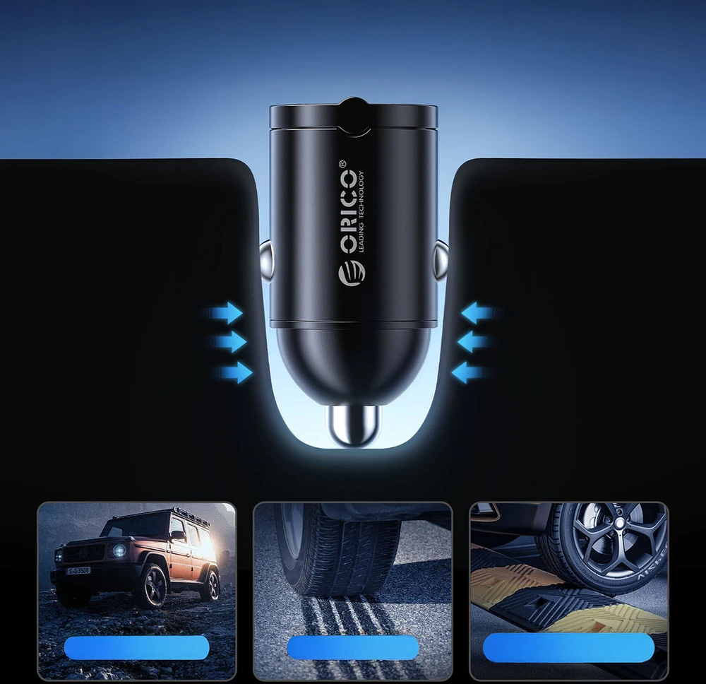 Orico MiniRing 30W USB-A + USB-C automobilinis įkroviklis - Juodas