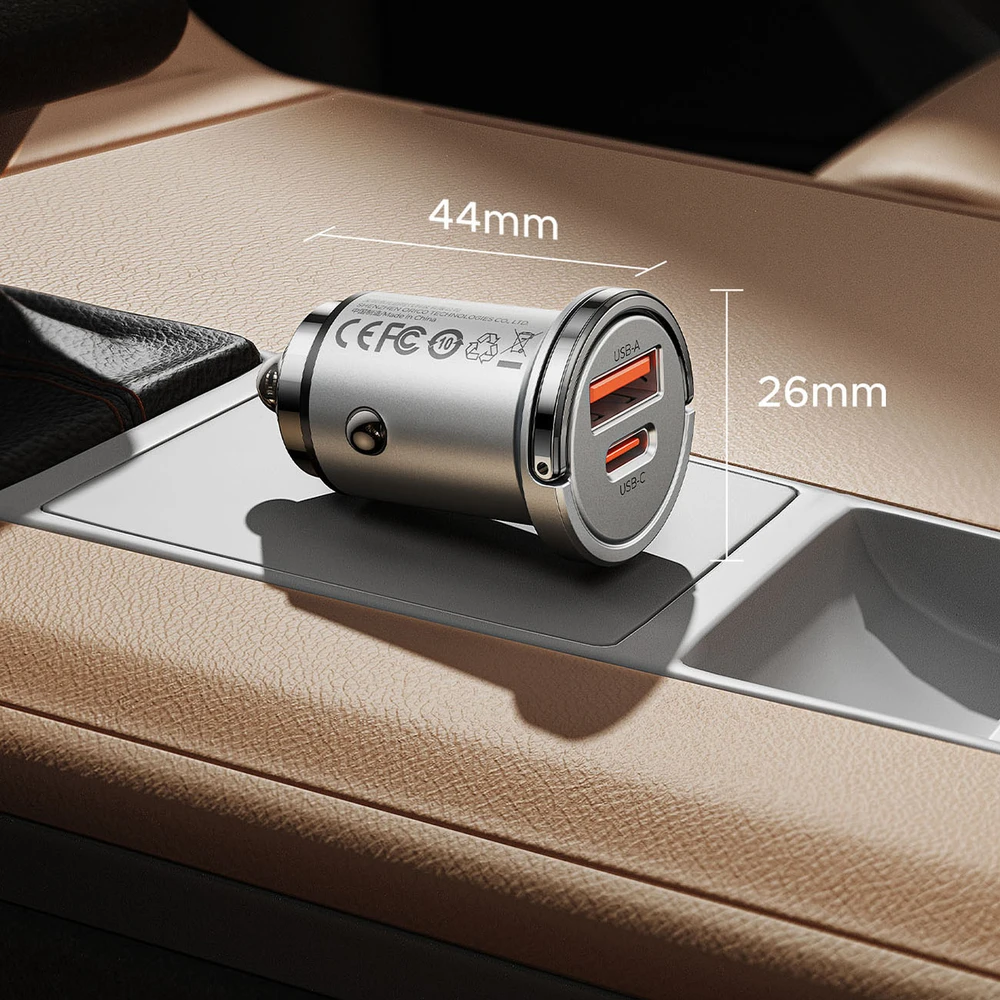 Orico MiniRing Pro 45W USB-A + USB-C Car Charger - Sidabrinis