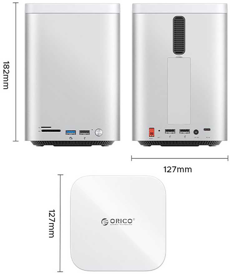 „Orico MiniTower“ prijungimo stotelė su standžiųjų diskų lizdais, skirta „iki 56TB“ – Sidabrinis
