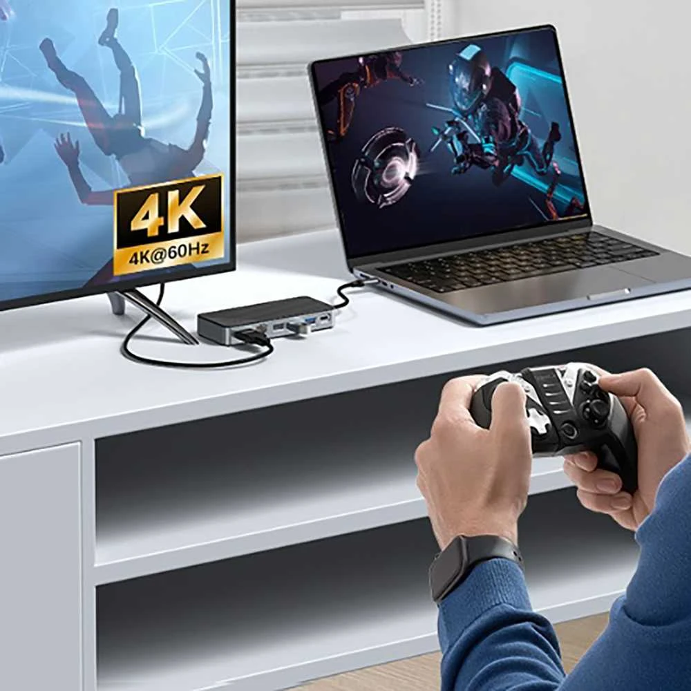 Orico OM28PR-G2 USB-C prijungimo stotelė su M.2 disko lizdu + 1 x USB-A 3.2 + 1x USB-C 3.2 + 2x USB-A 2.0 + 1x HDMI + 1x Ethernet – juodos spalvos