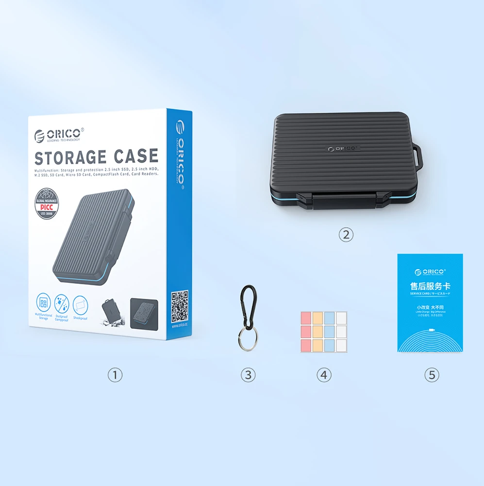 „Orico PHCD“ dėklas atminties kortelėms ir duomenų laikmenoms Juodas 2,5 colio SSD 2,5 colio HDD M.2 SSD SD Micro SD „CompactFlash“ kortelių skaitytuvai - Juodas