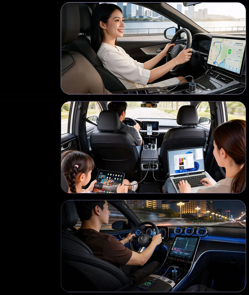 Orico PowerLink 165W USB-A + 2x USB-C automobilinis įkroviklis - Juodas