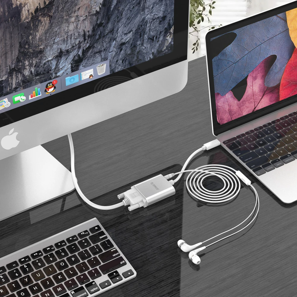Orico PTAV USB-C - VGA adapter and 3.5 mm Full HD mini jack 0.15 m - sidabrinis