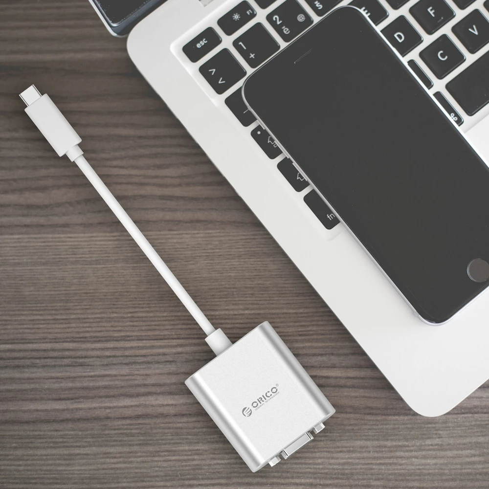 Orico PTAV USB-C - VGA adapter and 3.5 mm Full HD mini jack 0.15 m - sidabrinis