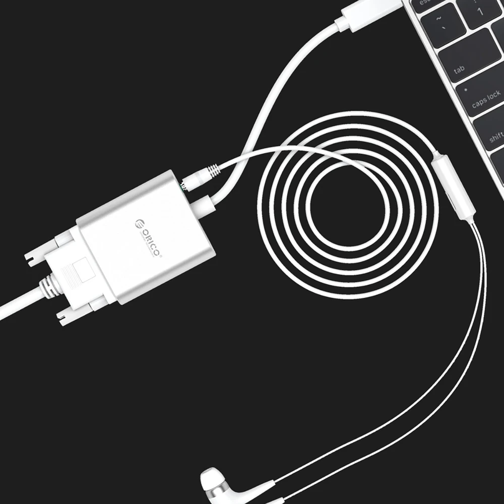 Orico PTAV USB-C - VGA adapter and 3.5 mm Full HD mini jack 0.15 m - sidabrinis