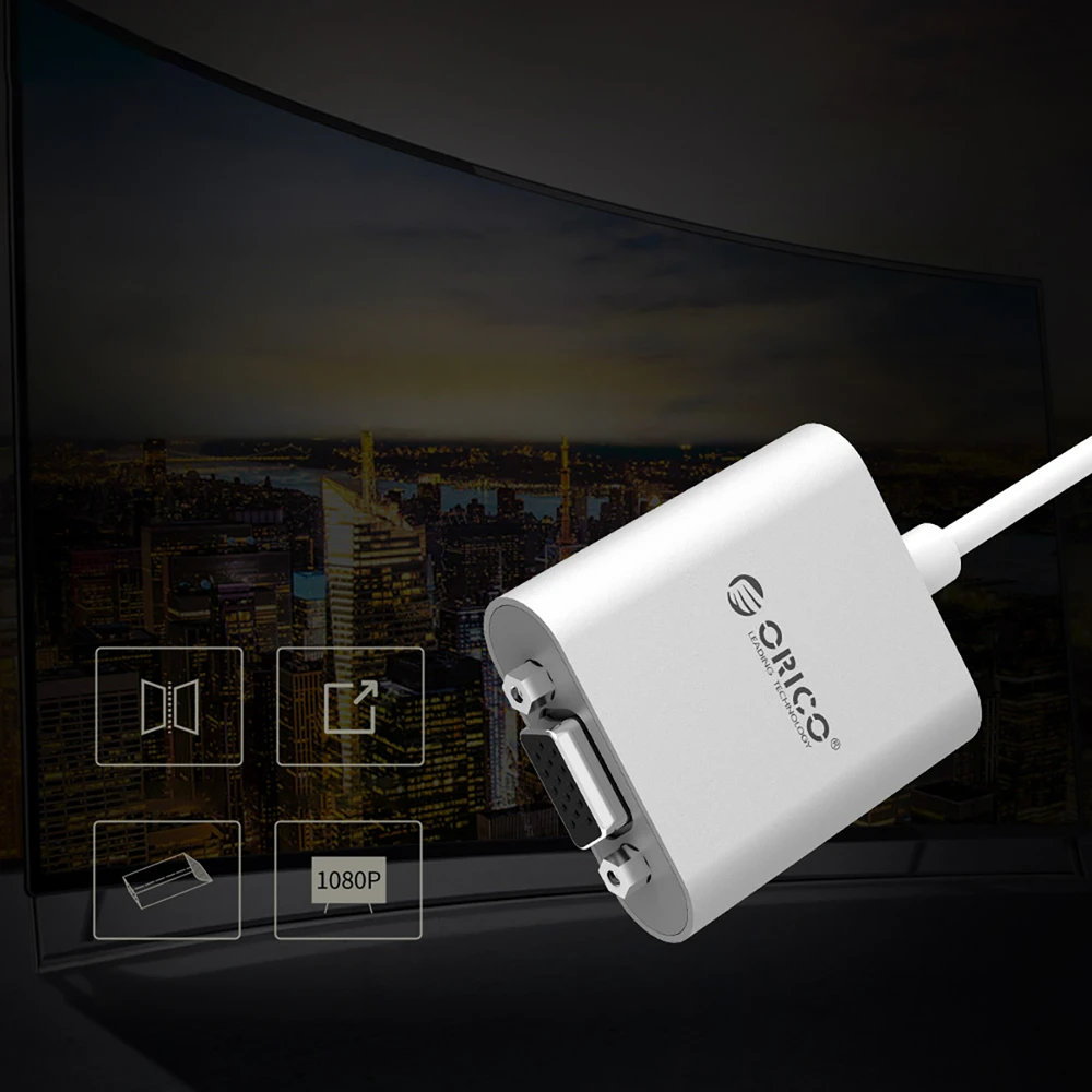 Orico PTAV USB-C - VGA adapter and 3.5 mm Full HD mini jack 0.15 m - sidabrinis