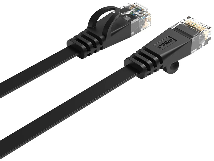 Orico PUG-C6B CAT6 1000Mbps RJ45 Ethernet tinklo kabelis, plokščias LAN, 10m, Juodas