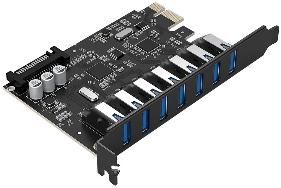„Orico PVU3 PCI-E 7x USB 3.0“ išplėtimo plokštė stacionariam kompiuteriui - juoda