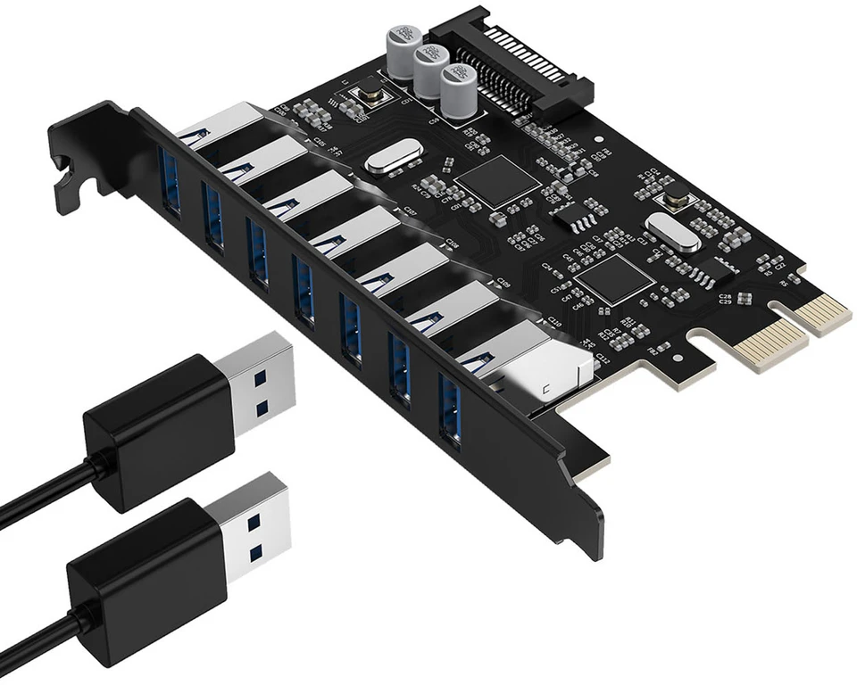 „Orico PVU3 PCI-E 7x USB 3.0“ išplėtimo plokštė stacionariam kompiuteriui - juoda