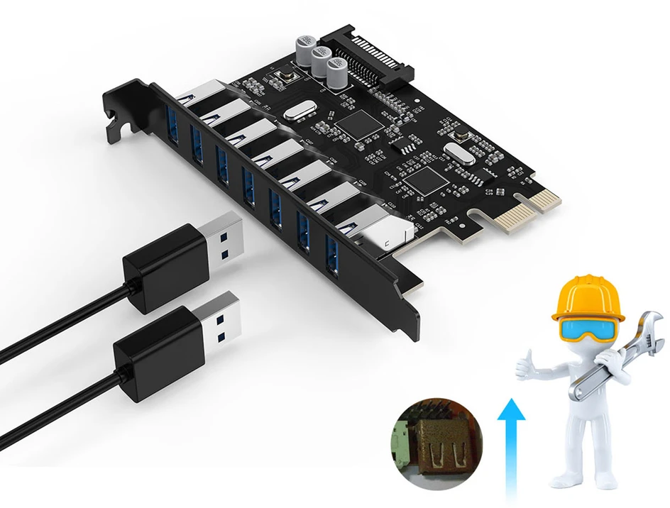 „Orico PVU3 PCI-E 7x USB 3.0“ išplėtimo plokštė stacionariam kompiuteriui - juoda