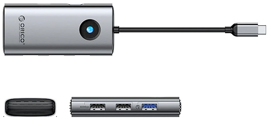 Orico PW11-5P USB-C šakotuvo prijungimo stotis 1x USB-A 3.0 + 2x USB-A 2.0 + 1x USB-C PD + 1x HDMI - pilka