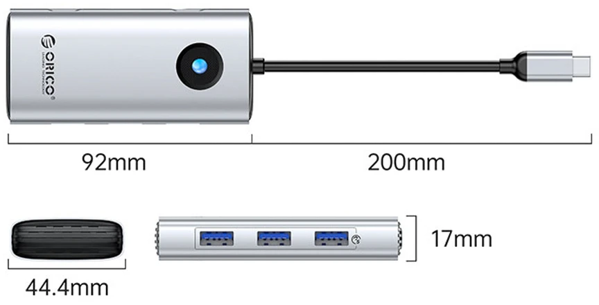 Orico USB-C 6w1 | 3x USB-A 3.0 | 1x USB-C PD 100W | 1x HDMI 4K 30Hz | 1x RJ45 2.5G Ethernet - sidabrinė