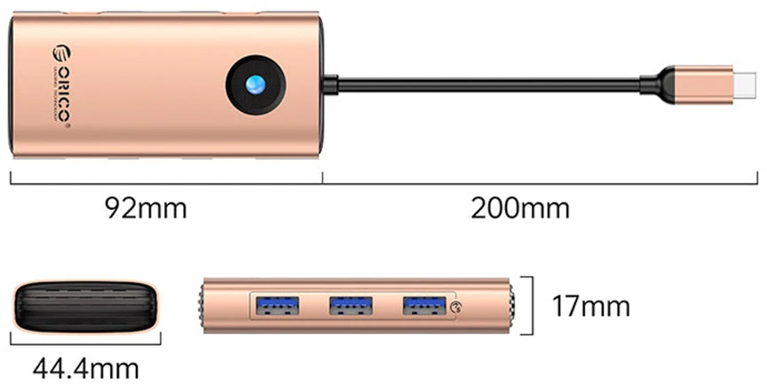 Orico USB-C 6w1 | 3x USB-A 3.0 | 1x USB-C 3.0 | 1x USB-C PD 100W | 1x HDMI 4K 30Hz - rožinė-auksinė