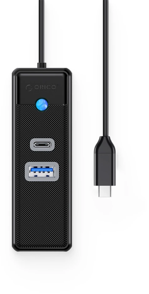 Orico PWCUR-C3 3 prievadų USB šakotuvas 1x USB-A 3.0 1x USB-C 3.0 1x RJ45 Gigabit Ethernet 0.5 m - juodas