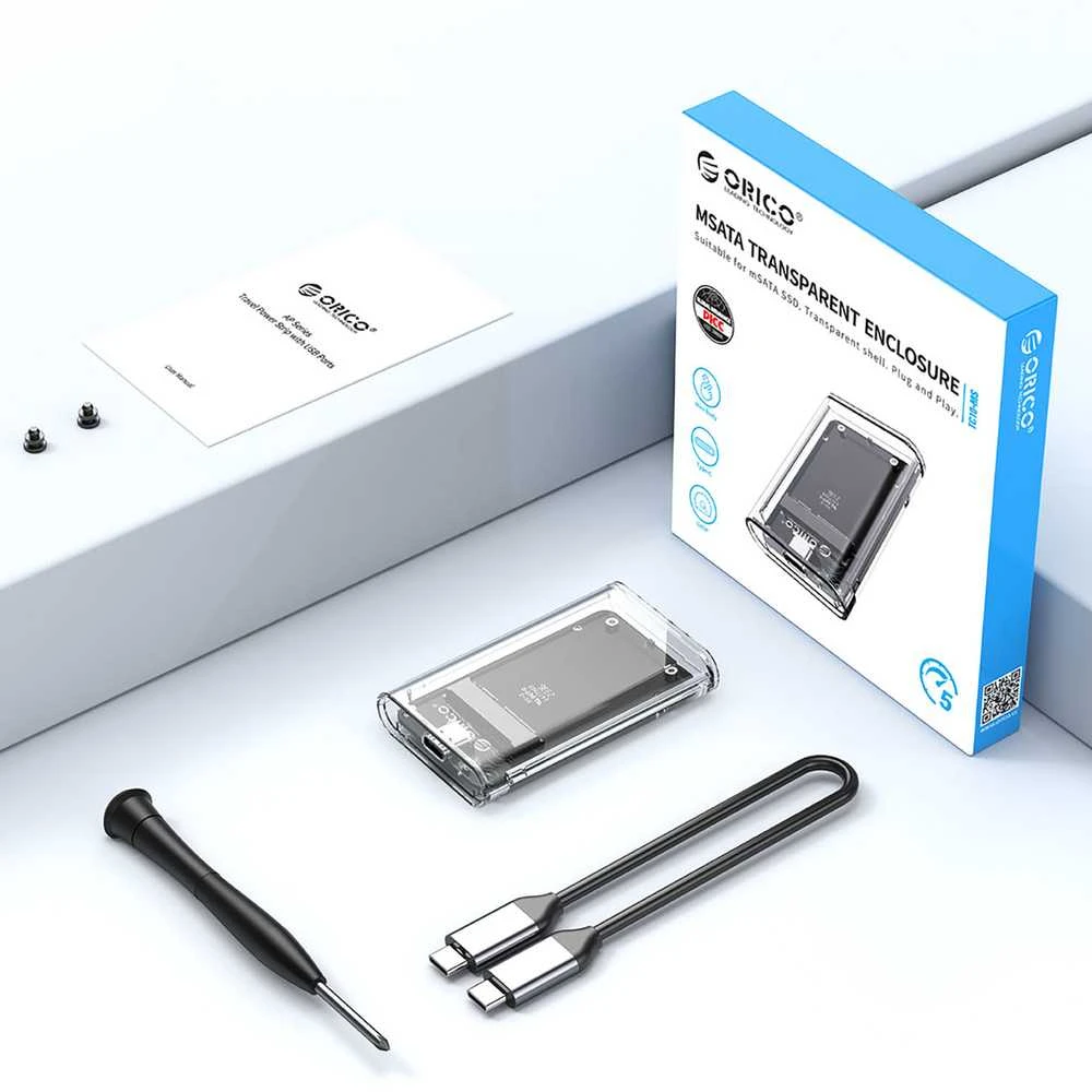 Orico TC10-MS MSATA USB-C 3.2 5Gb/s disko kasetė – permatoma