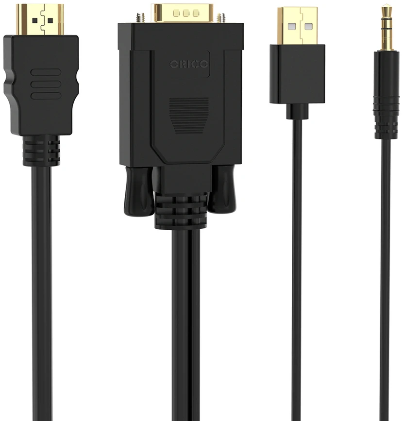Orico XD-VATH VGA ir mini lizdo 3,5 mm į HDMI „Full HD 60 Hz“ kabelis su USB maitinimu 5 m - juodas