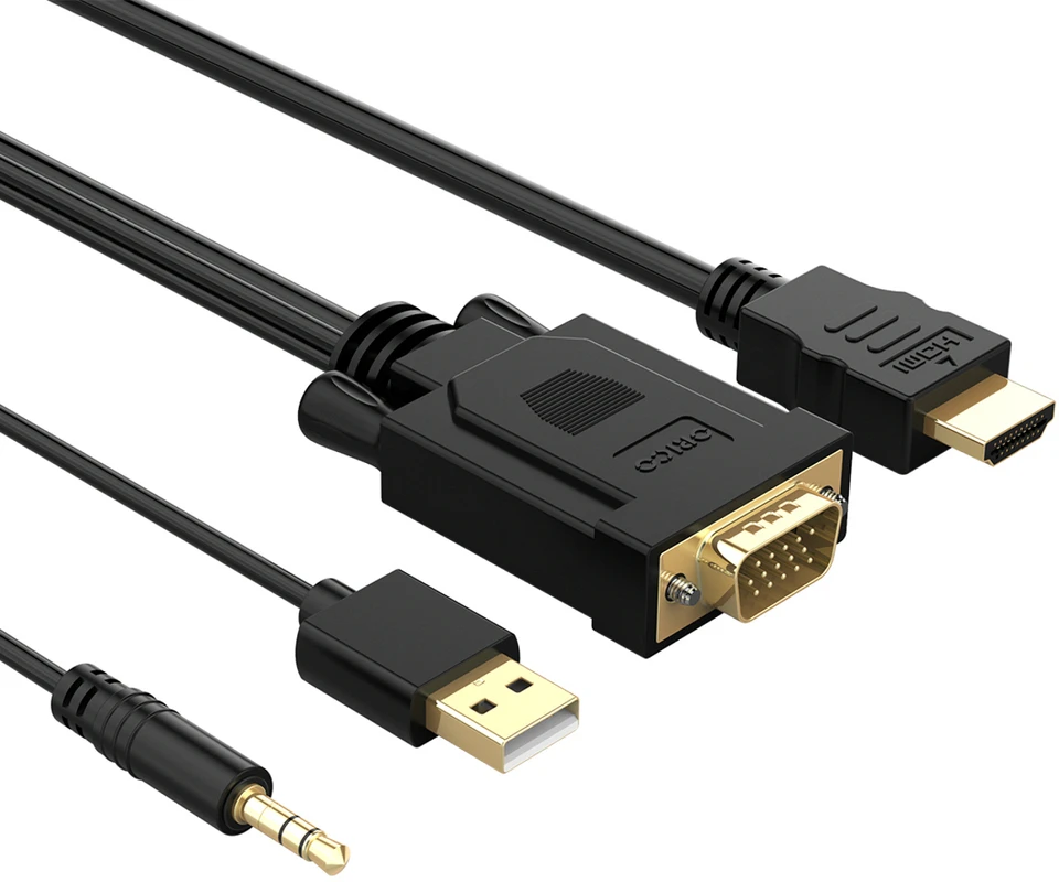 Orico XD-VATH VGA ir mini lizdo 3,5 mm į HDMI „Full HD 60 Hz“ kabelis su USB maitinimu 5 m - juodas