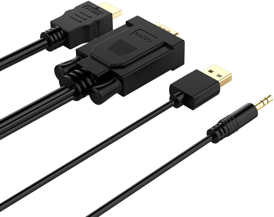 Orico XD-VATH VGA ir mini lizdo 3,5 mm į HDMI „Full HD 60 Hz“ kabelis su USB maitinimu 5 m - juodas