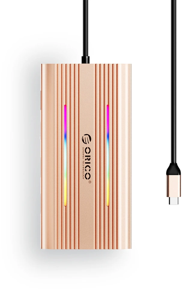Orico USB-C 12w1 RGB | 3x USB-A | USB-C PD 100W | HDMI 4K | VGA | RJ45 Gigabit - rožinė-auksinė