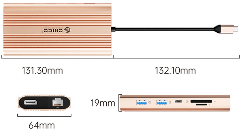 Orico XDR 12in1 USB-C Docking Station USB-A USB-C 2x HDMI 4K 60Hz DisplayPort 4K 60Hz RJ45 Gigabit PD 100W SD and Micro SD Card Reader - Rose Gold